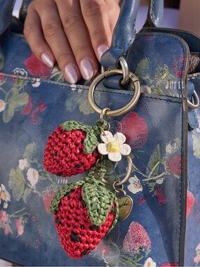 Patricia Nash RAFFIA / straw strawberry bag charm keychain